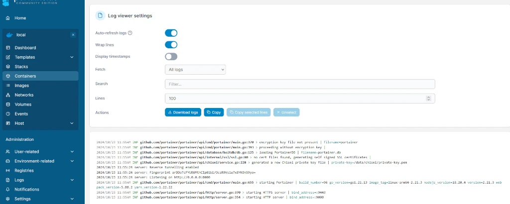 Installation de Portainer sur Docker - Portainer facilite la visualisation des logs