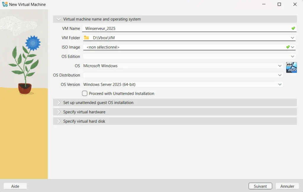 configuration de la VM Windows serveur 2025