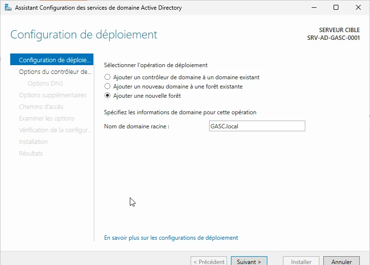 configuration de deploiement, nouvelle foret